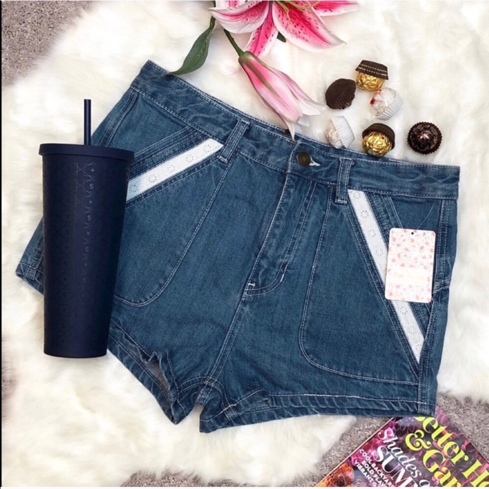 Free People Blue Solid Mini Shorts sz28